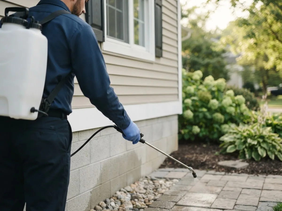 Pest control technician inspecting a home in Oneida, IL